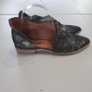 Free People Royale Shoes Womens Size 9 Black Metallic Leather D'Orsay Flats